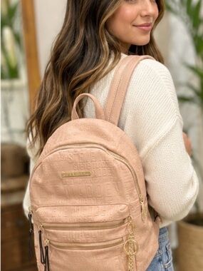 Steve Madden Blush Embossed Faux Leather Backpack with Gold Hardware